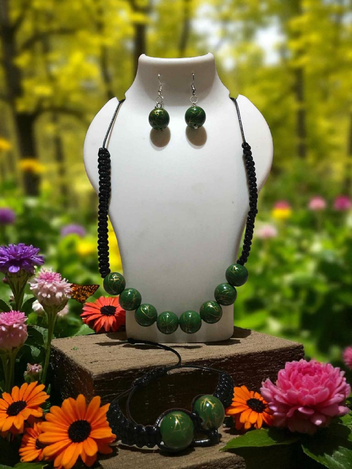 Deep Forest Green and Gold Necklace Set