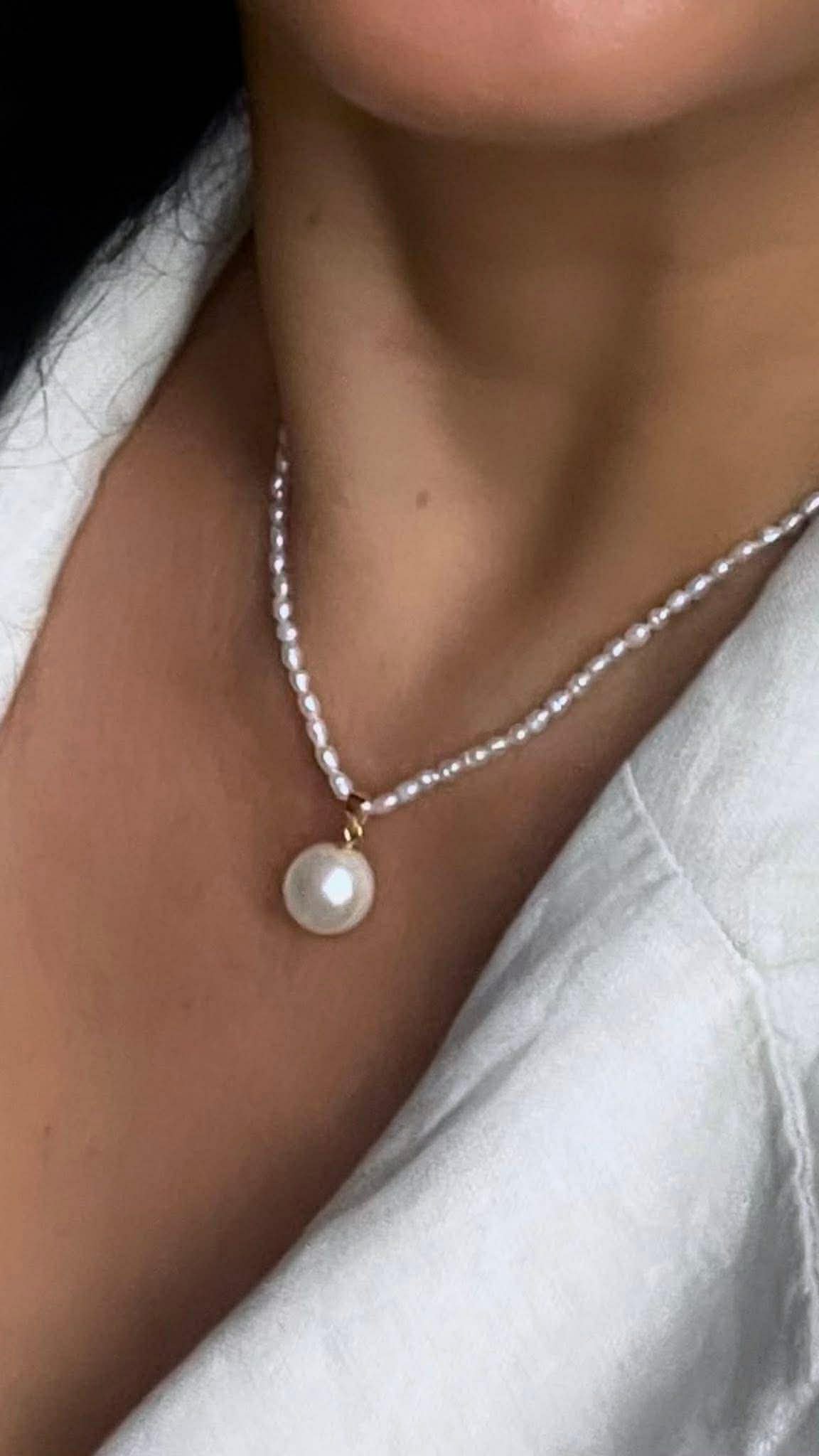 Rice Pearls with a drop Pearl Pendant