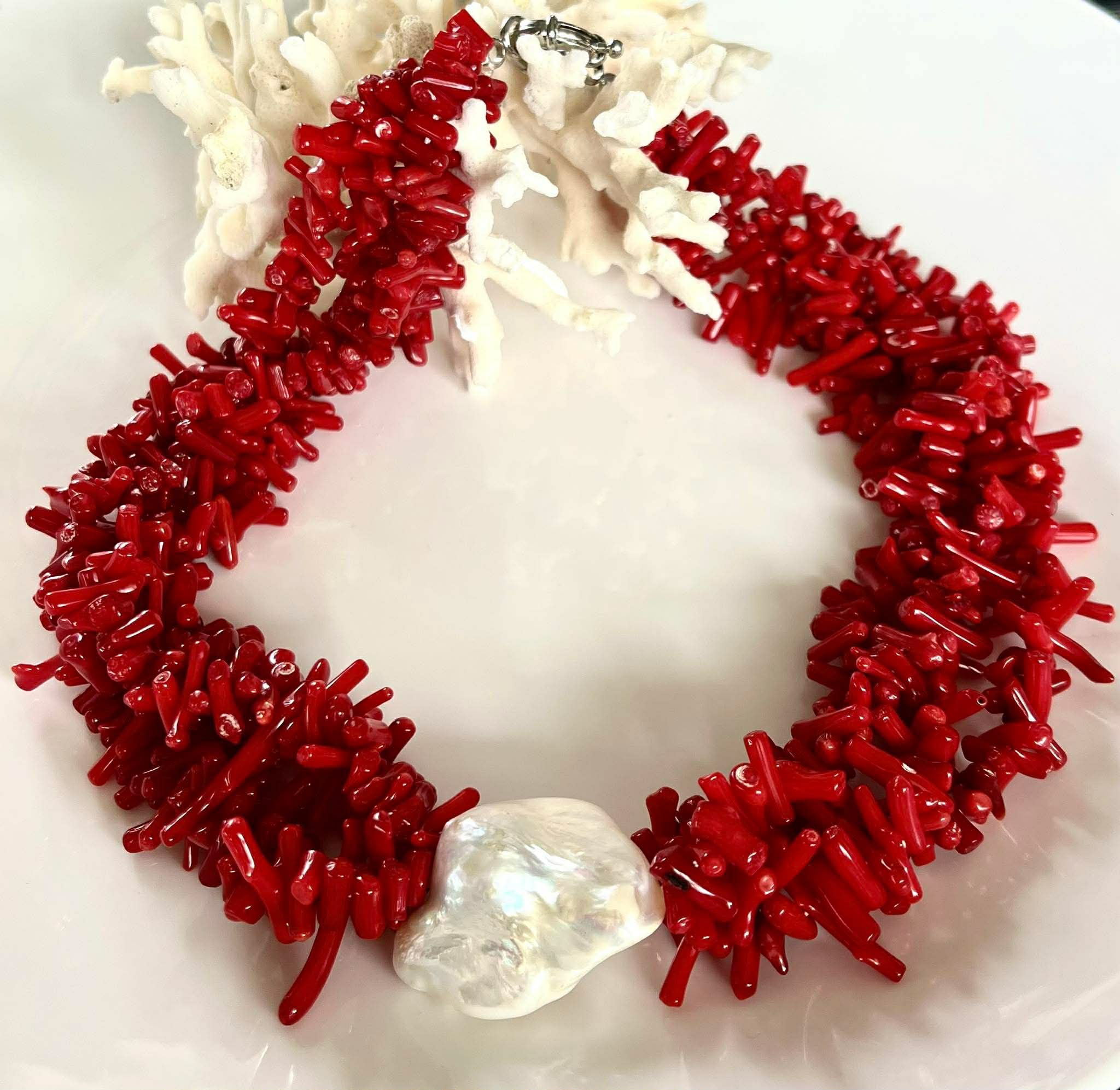 Red coral feat baroque pearl