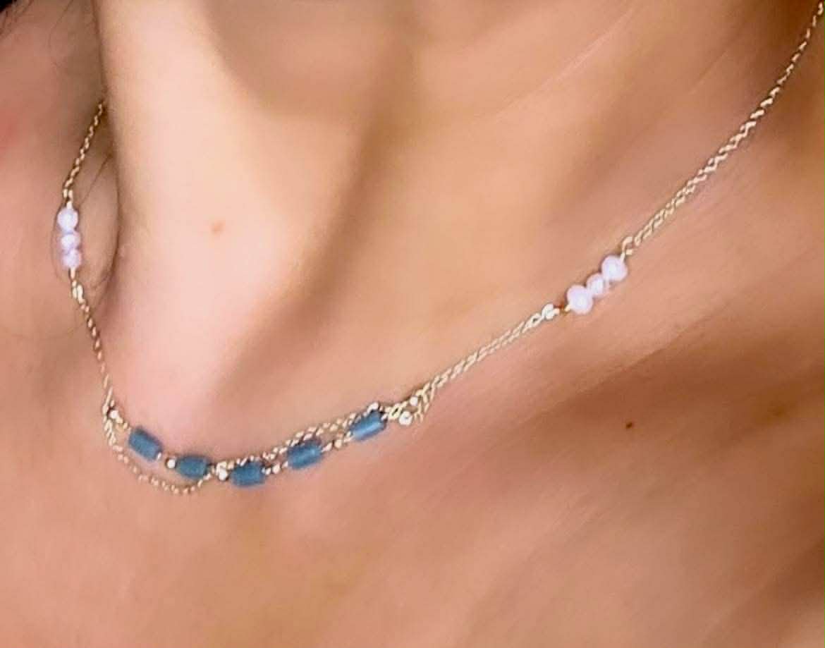 Jade & rice pearls fine chain