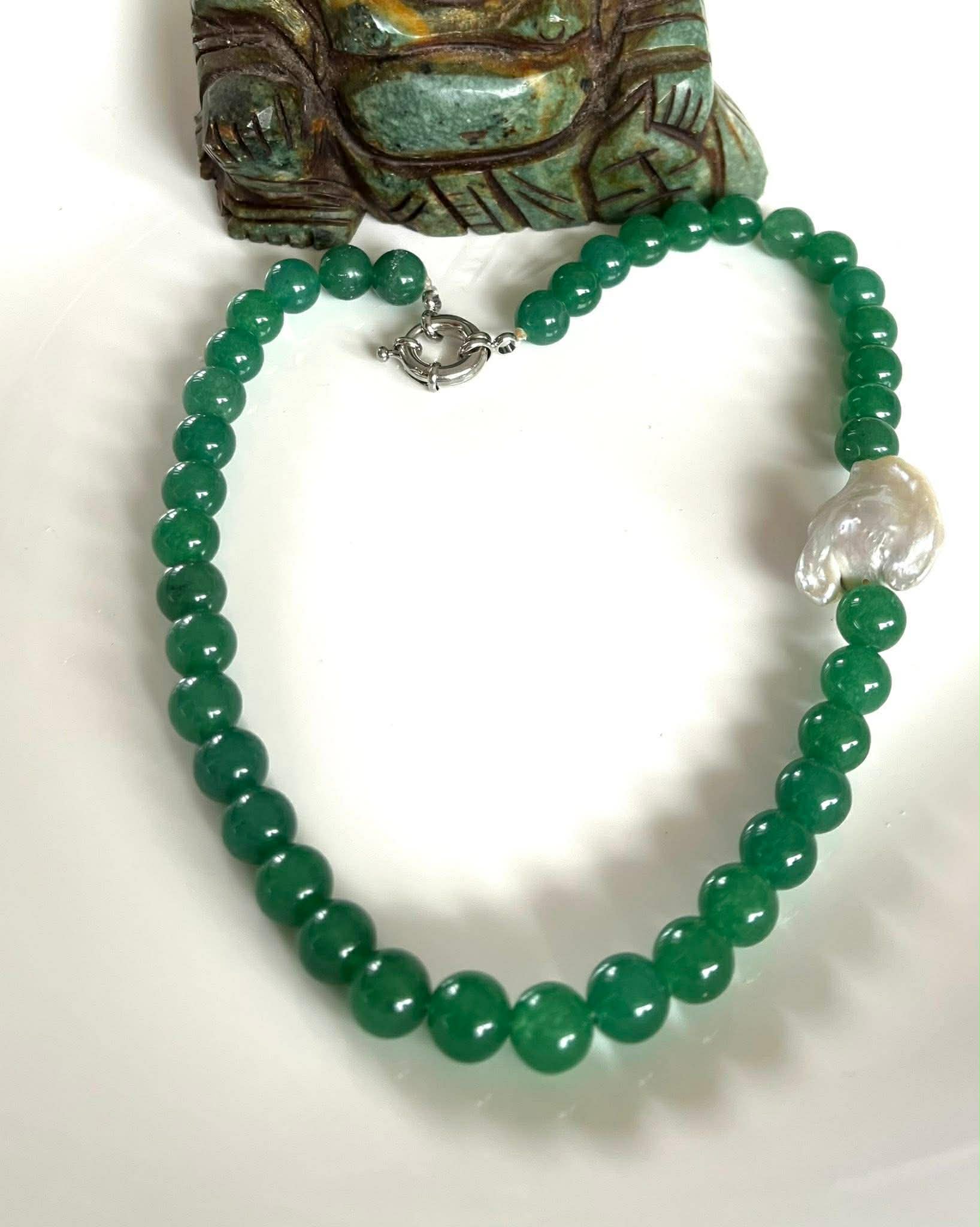 Jade with baroque pearl