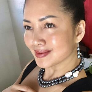 Double strand pearl necklace with matching dangle earrings