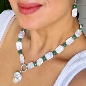 Baroque Pearls with Green Jade Necklace